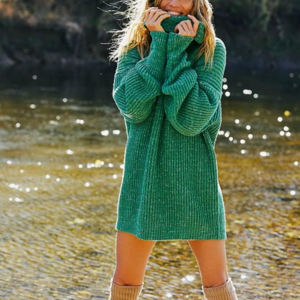 Free People Green Oversized Sweater Leo Tunic in Green